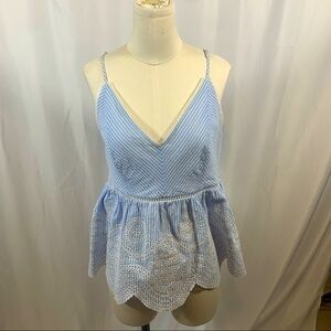 Blue And White Peplum Top